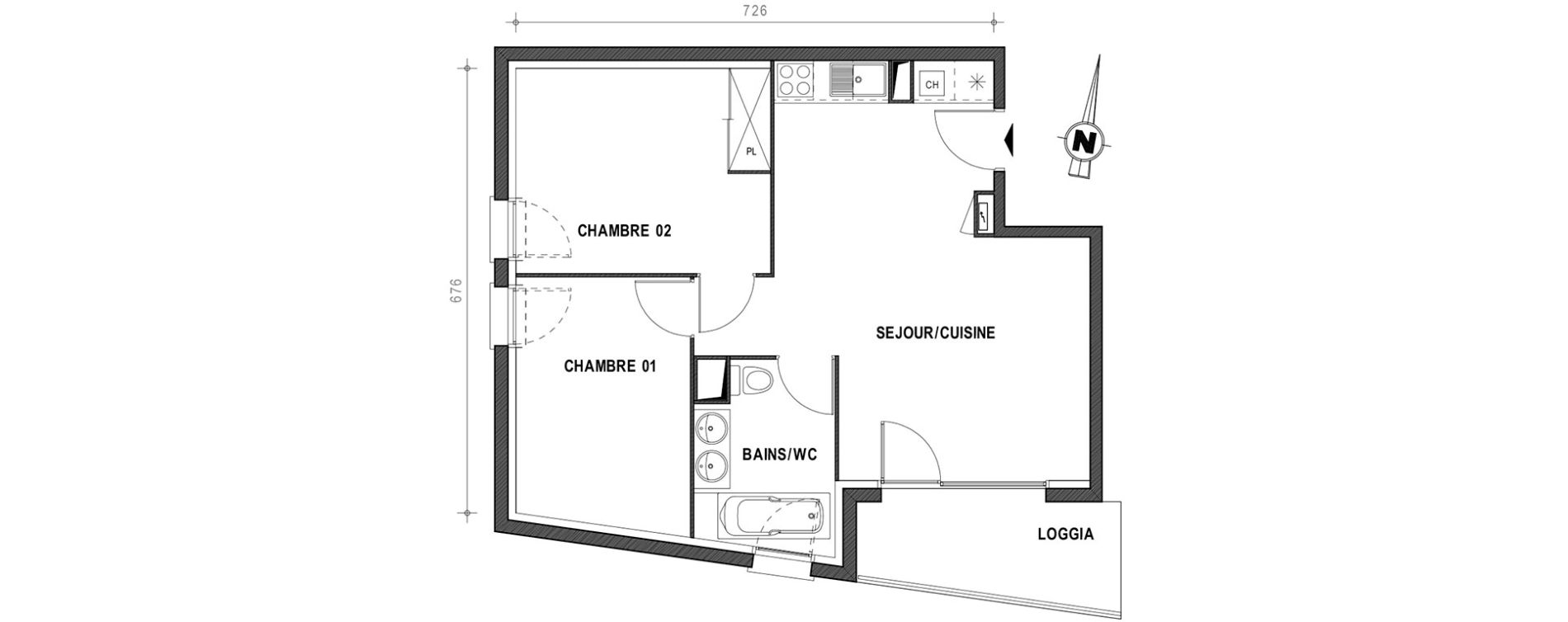 Appartement T3 de 53,78 m2 &agrave; Toulouse Croix daurade