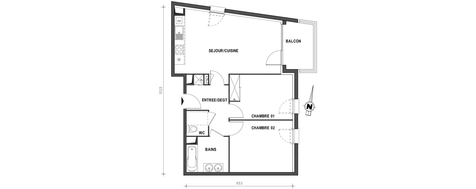 Appartement T3 de 61,01 m2 &agrave; Toulouse Croix daurade