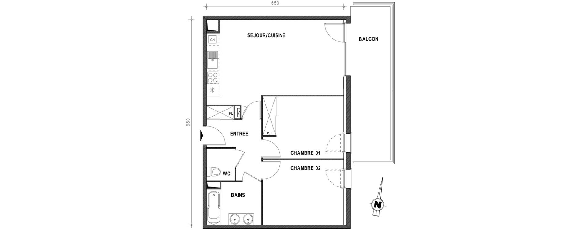 Appartement T3 de 62,03 m2 &agrave; Toulouse Croix daurade
