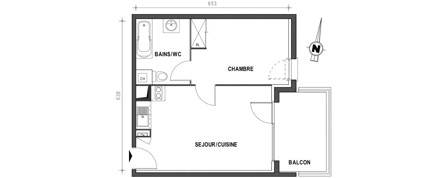 Appartement T2 de 37,49 m2 &agrave; Toulouse Croix daurade