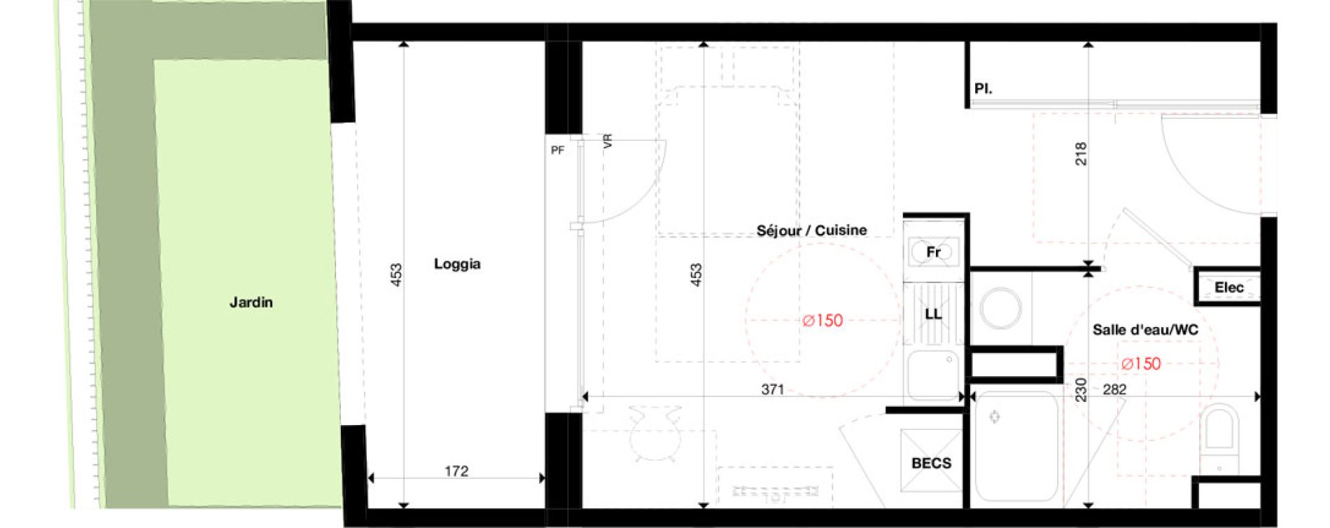 Duplex T1 de 28,61 m2 &agrave; Toulouse Borderouge