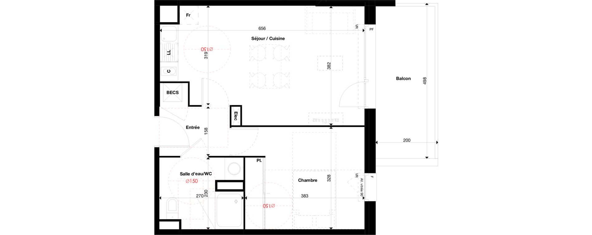 Appartement T2 de 45,18 m2 &agrave; Toulouse Borderouge