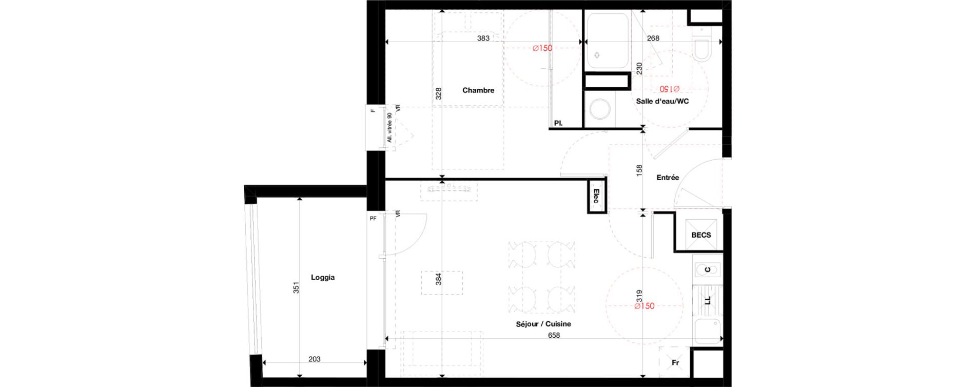 Appartement T2 de 45,20 m2 &agrave; Toulouse Borderouge