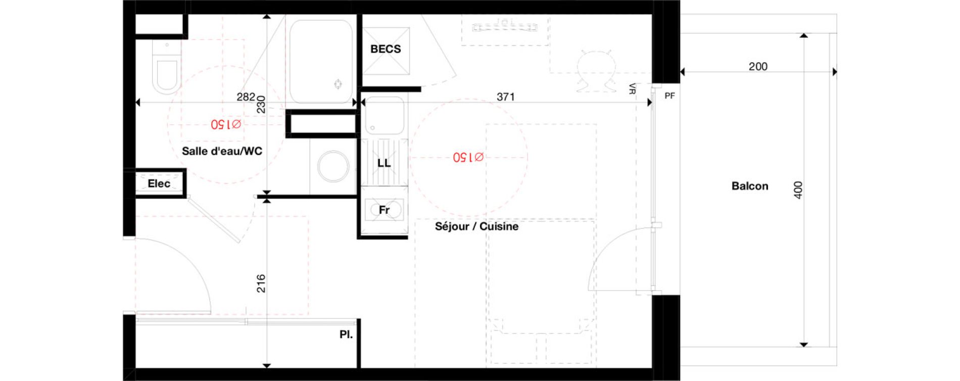 Duplex T1 de 28,49 m2 &agrave; Toulouse Borderouge