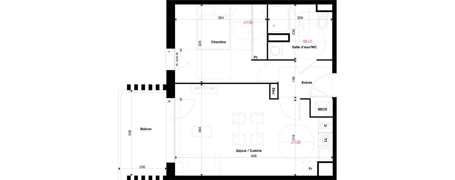 Appartement T2 de 45,20 m2 &agrave; Toulouse Borderouge