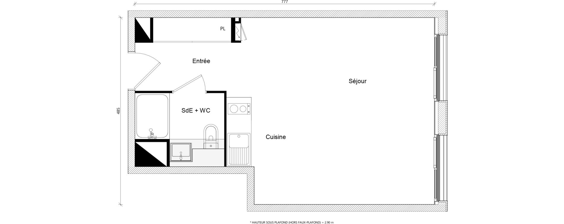 Appartement T1 bis de 33,34 m2 &agrave; Toulouse Ch&acirc;teau de l hers