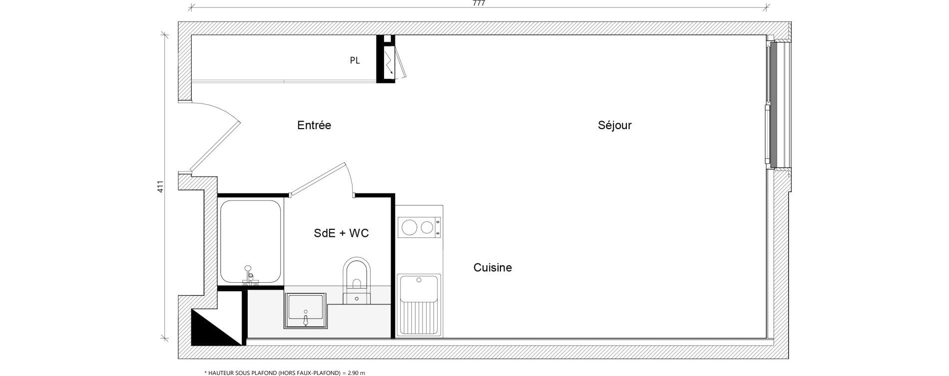 Appartement T1 bis de 30,47 m2 &agrave; Toulouse Ch&acirc;teau de l hers