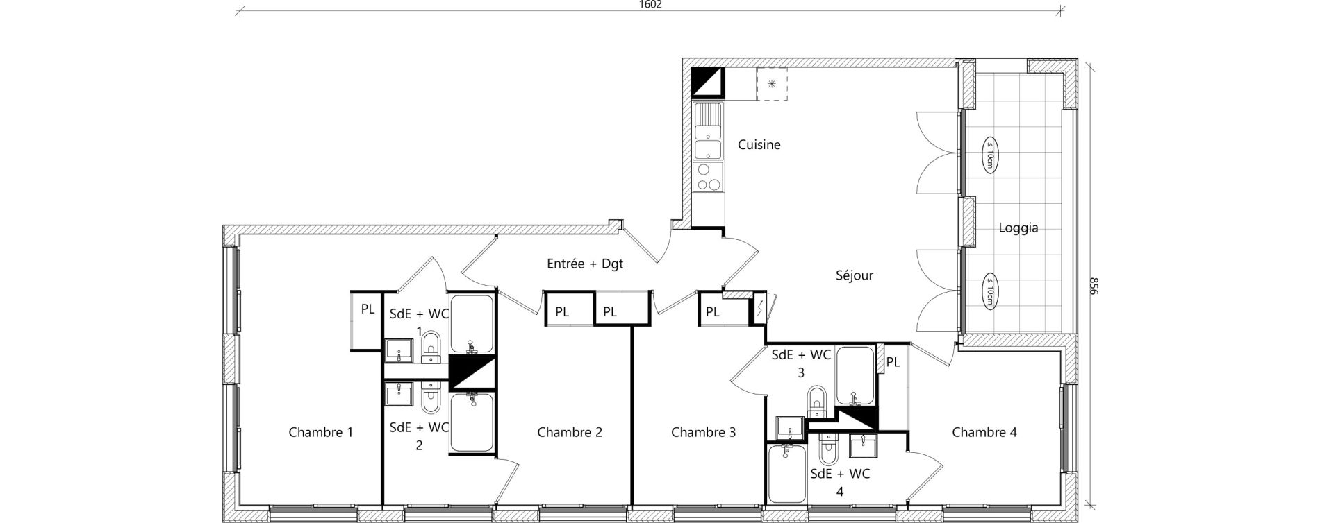 Appartement T5 de 93,53 m2 &agrave; Toulouse Ch&acirc;teau de l hers