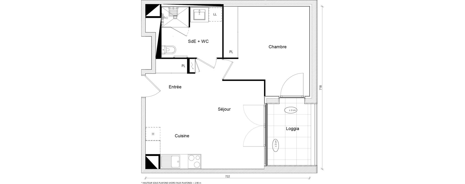 Appartement T2 de 42,38 m2 &agrave; Toulouse Ch&acirc;teau de l hers