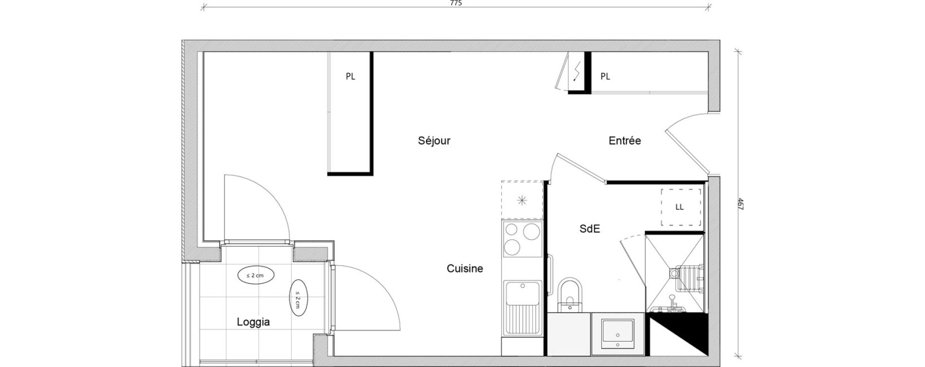 Appartement T1 bis de 31,37 m2 &agrave; Toulouse Ch&acirc;teau de l hers