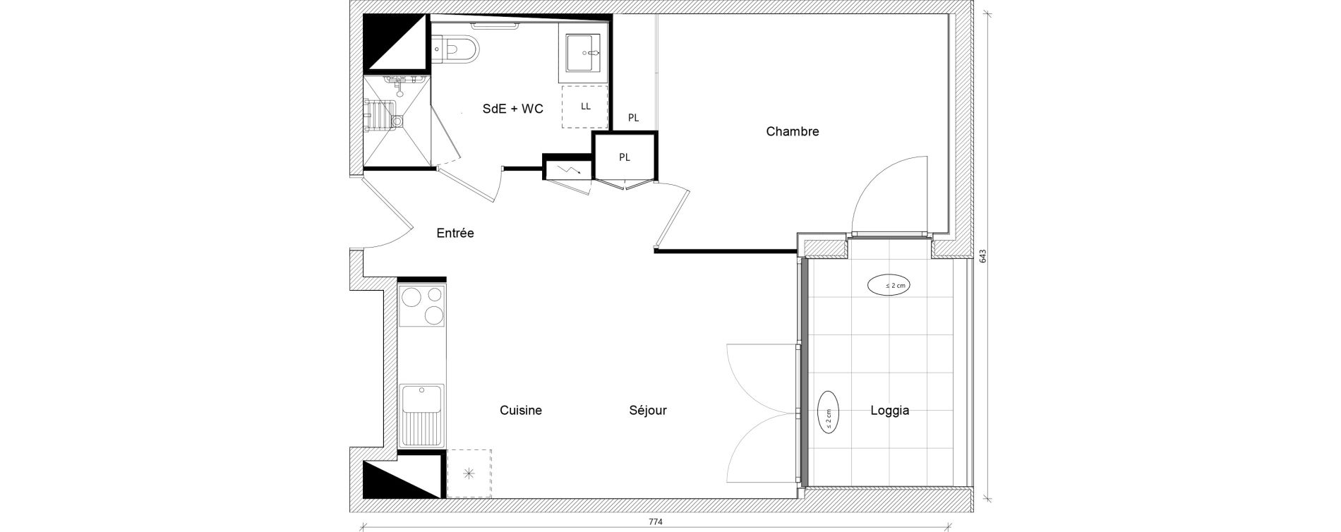 Appartement T2 de 39,28 m2 &agrave; Toulouse Ch&acirc;teau de l hers
