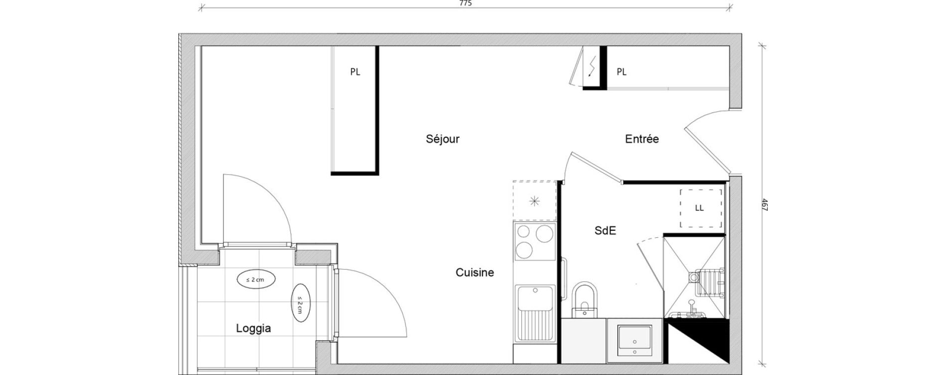 Appartement T1 bis de 31,38 m2 &agrave; Toulouse Ch&acirc;teau de l hers
