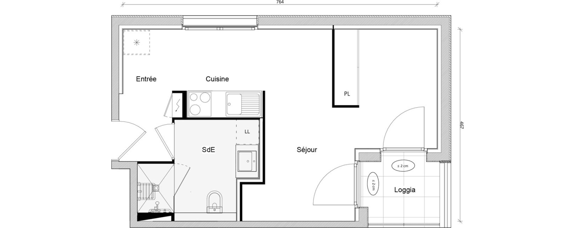 Appartement T1 bis de 30,79 m2 &agrave; Toulouse Ch&acirc;teau de l hers