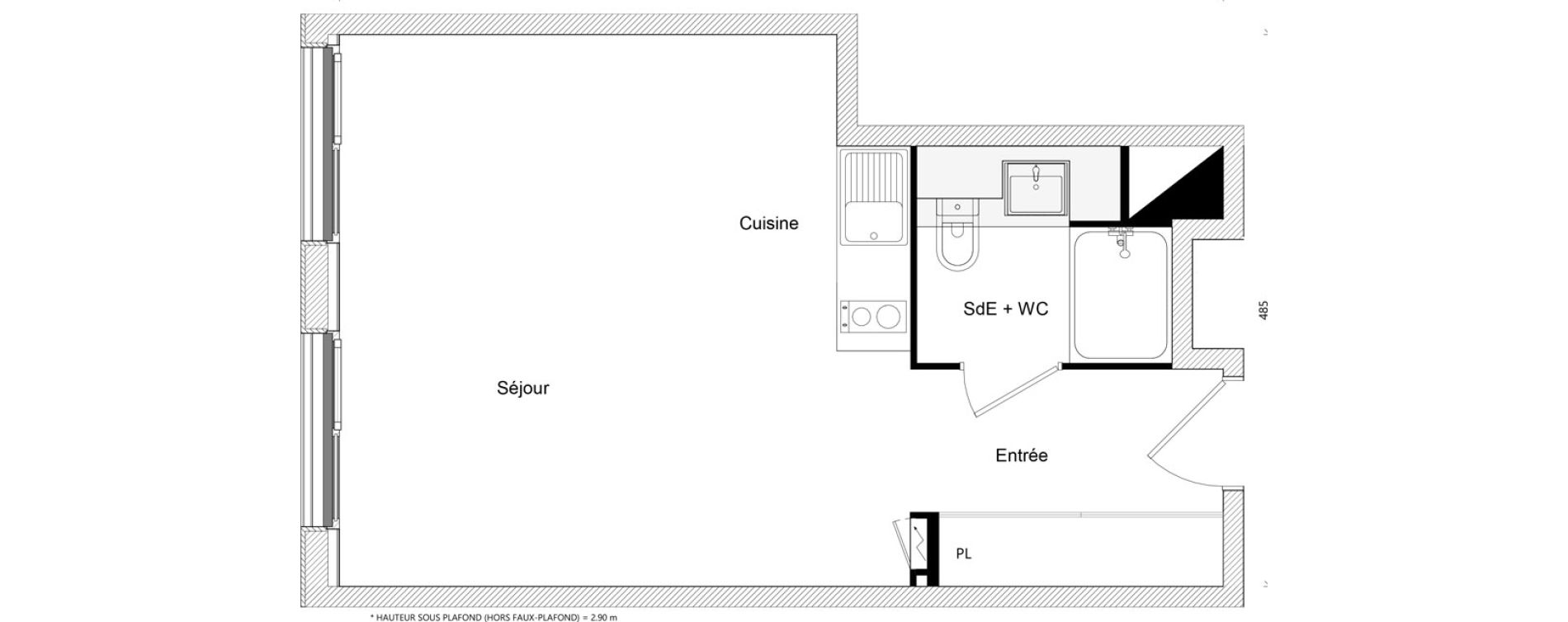 Appartement T1 bis de 32,76 m2 &agrave; Toulouse Ch&acirc;teau de l hers
