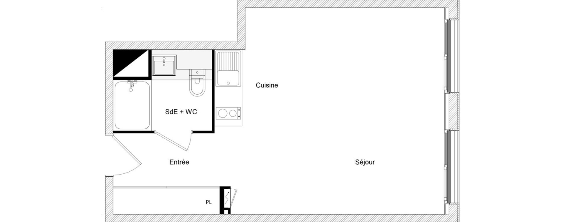 Appartement T1 bis de 33,64 m2 &agrave; Toulouse Ch&acirc;teau de l hers