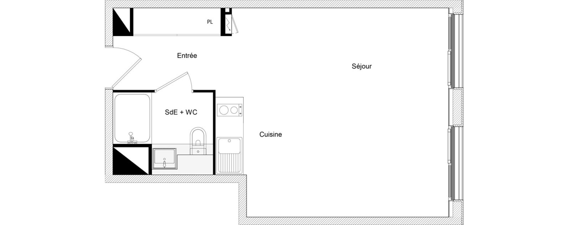 Appartement T1 bis de 33,33 m2 &agrave; Toulouse Ch&acirc;teau de l hers