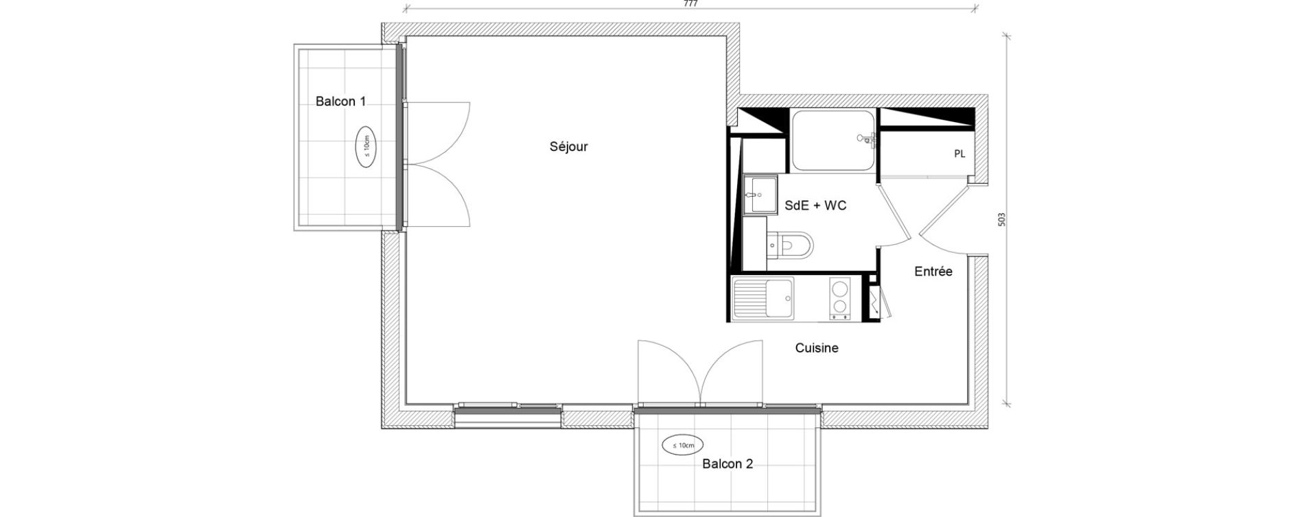 Appartement T1 bis de 33,82 m2 &agrave; Toulouse Ch&acirc;teau de l hers
