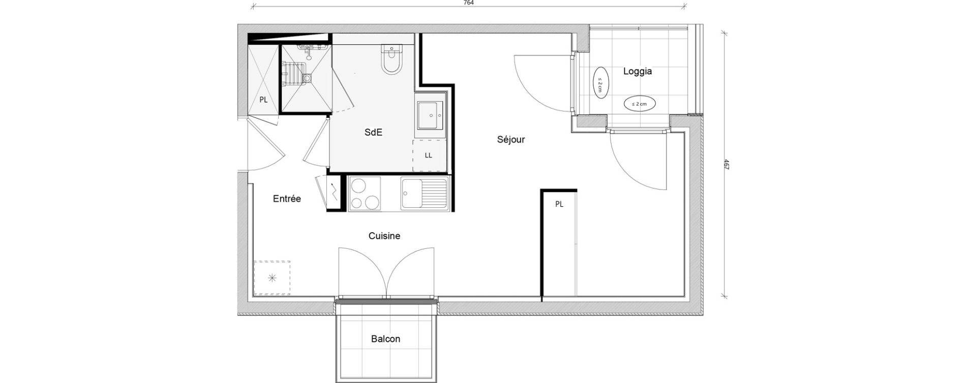Appartement T1 bis de 31,22 m2 &agrave; Toulouse Ch&acirc;teau de l hers