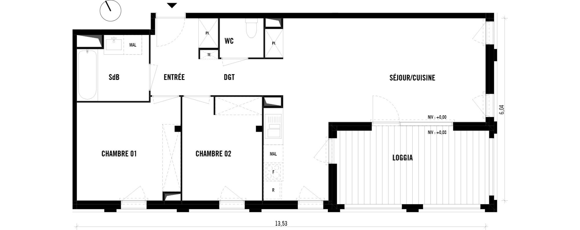 Appartement T3 de 64,34 m2 &agrave; Toulouse Empalot