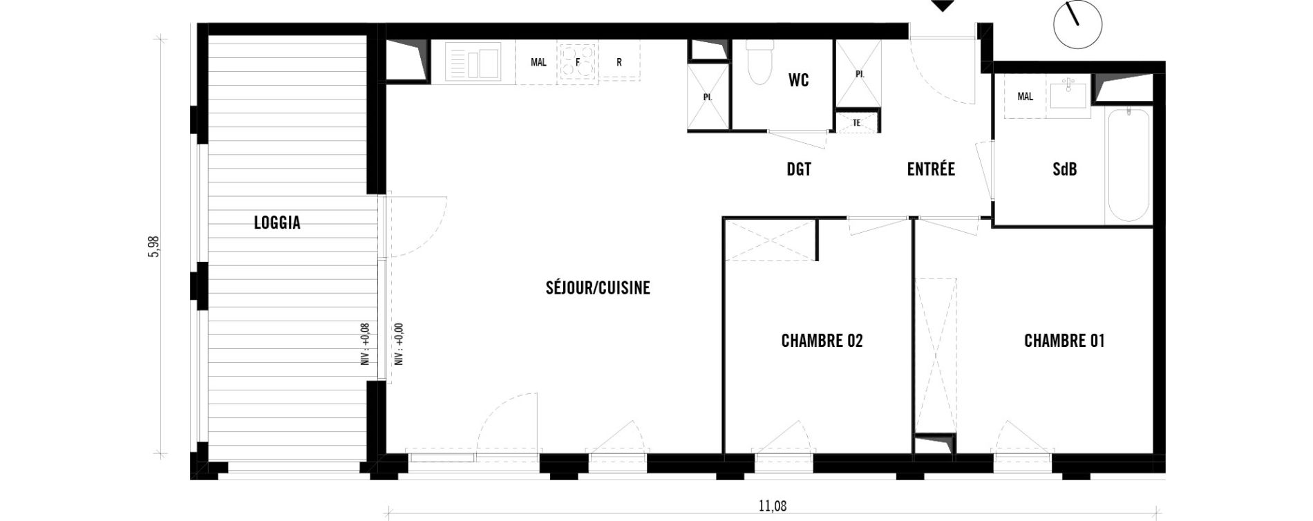 Appartement T3 de 62,54 m2 &agrave; Toulouse Empalot