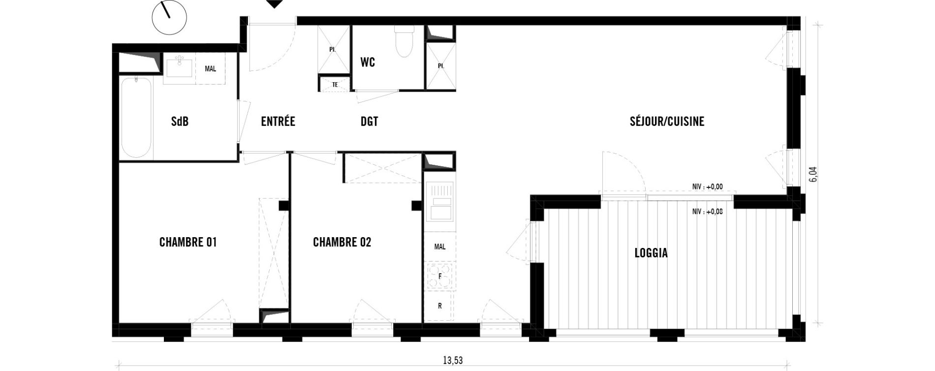 Appartement T3 de 64,34 m2 &agrave; Toulouse Empalot