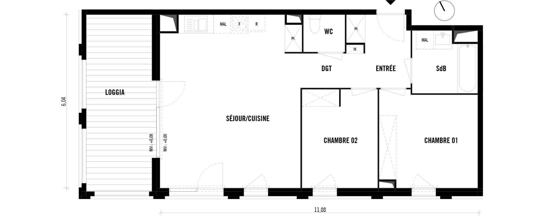 Appartement T3 de 63,05 m2 &agrave; Toulouse Empalot