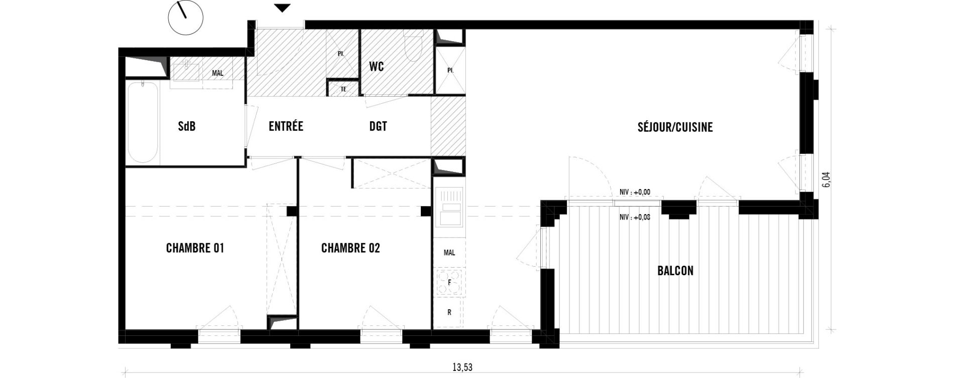 Appartement T3 de 64,34 m2 &agrave; Toulouse Empalot