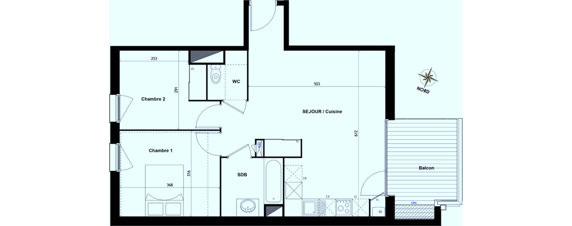 Appartement T3 de 59,68 m2 &agrave; Toulouse Minimes
