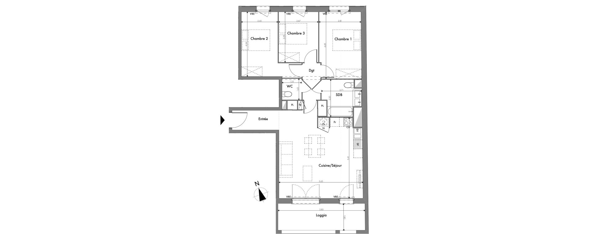 Appartement T4 de 81,30 m2 &agrave; Toulouse Minimes