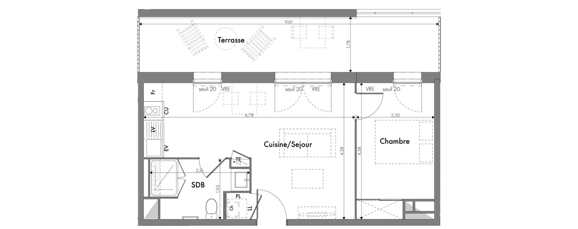 Appartement T2 de 38,80 m2 &agrave; Toulouse Minimes