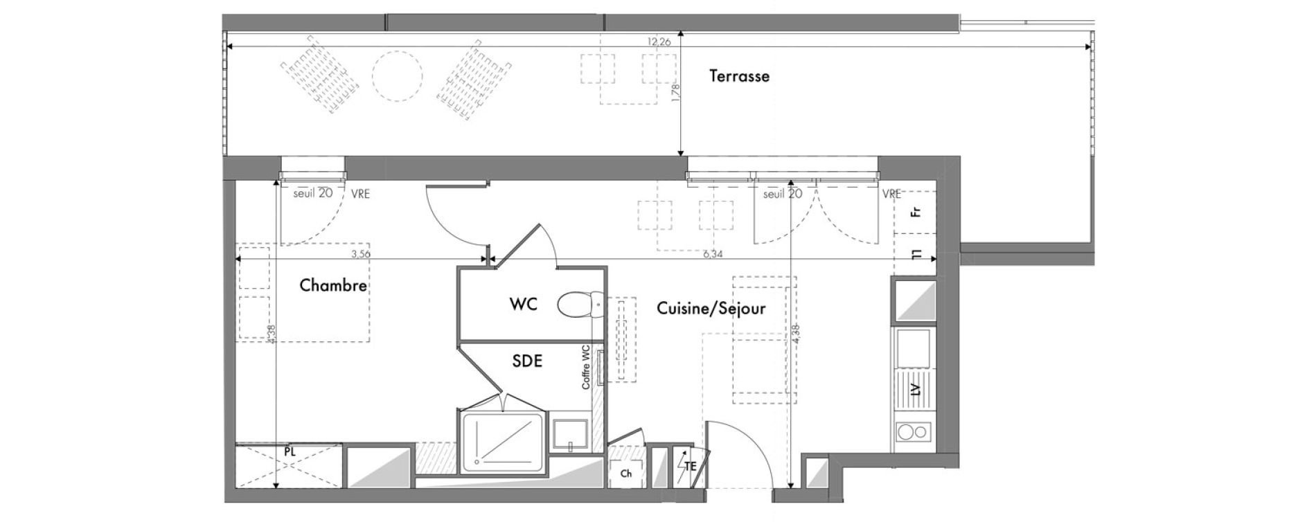 Appartement T2 de 39,67 m2 &agrave; Toulouse Minimes