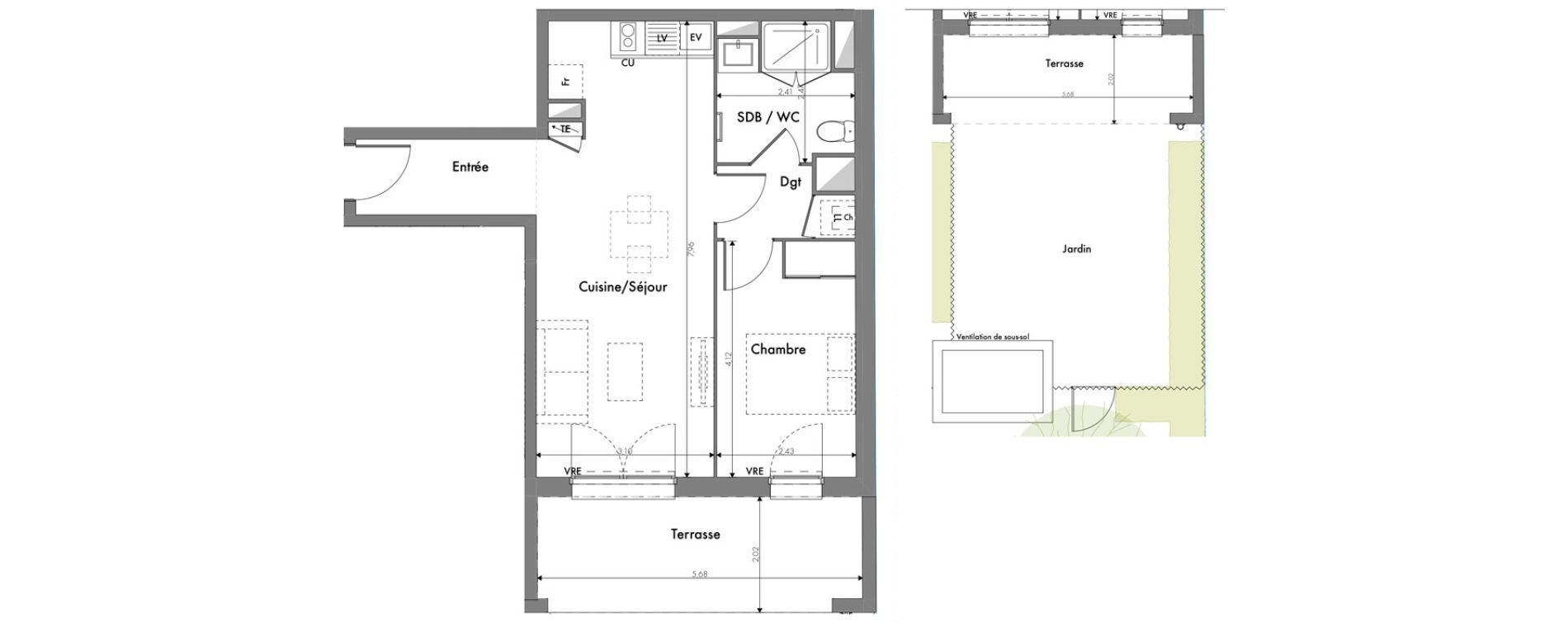 Appartement T2 de 45,90 m2 &agrave; Toulouse Minimes