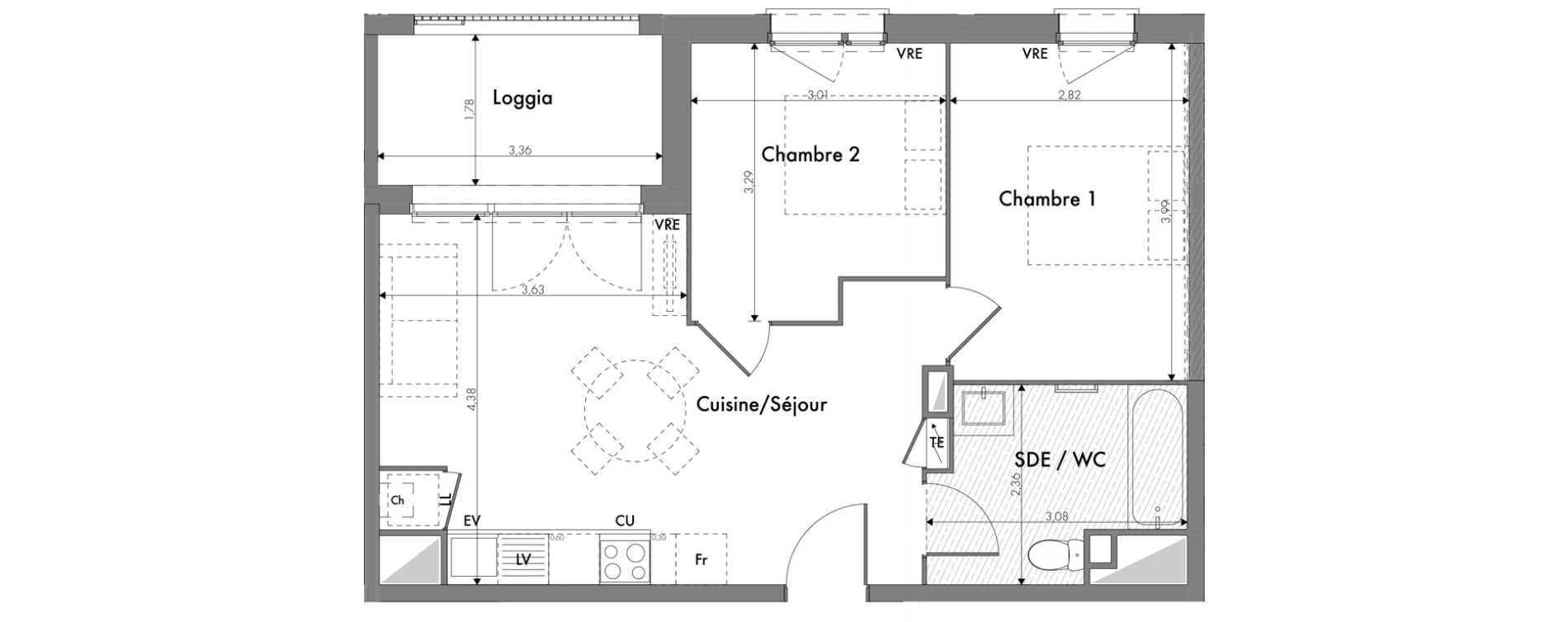 Appartement T3 de 51,15 m2 &agrave; Toulouse Minimes