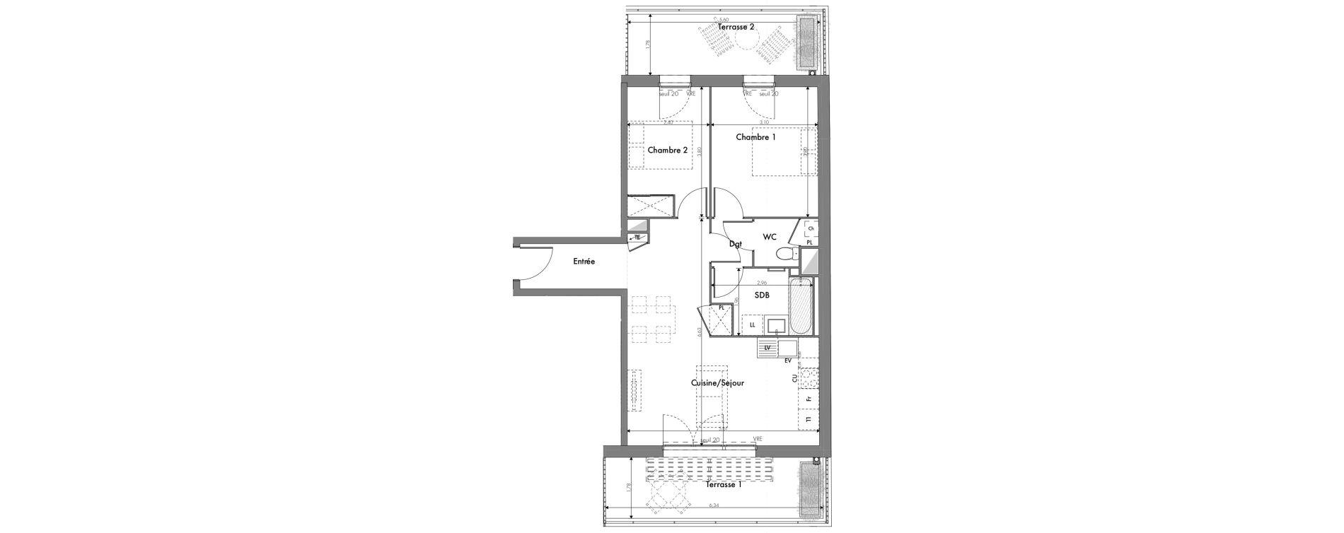 Appartement T3 de 60,21 m2 &agrave; Toulouse Minimes