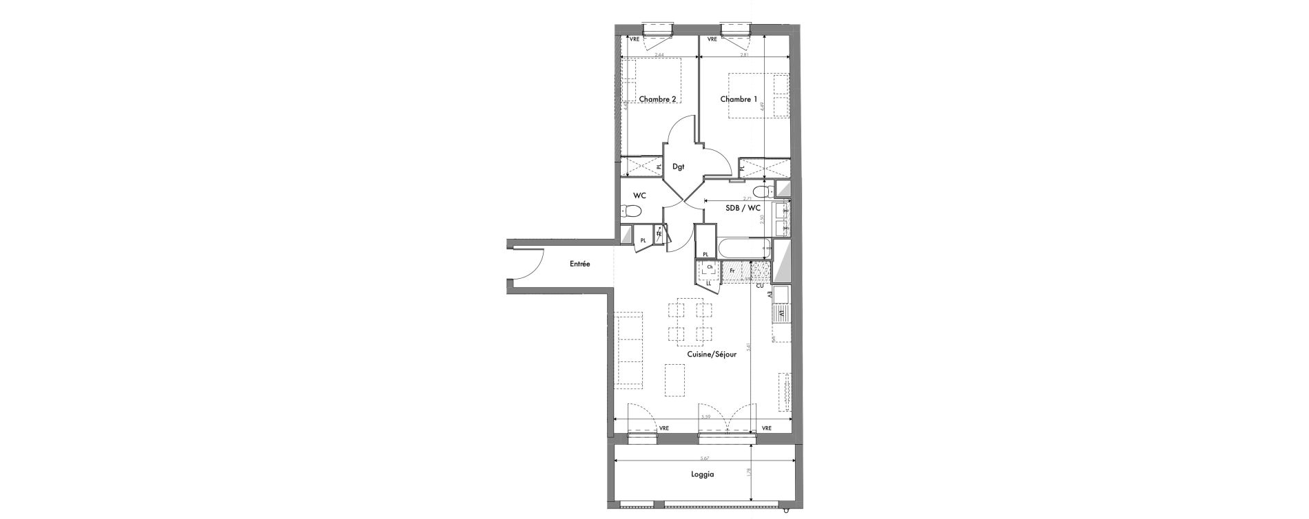 Appartement T3 de 69,32 m2 &agrave; Toulouse Minimes