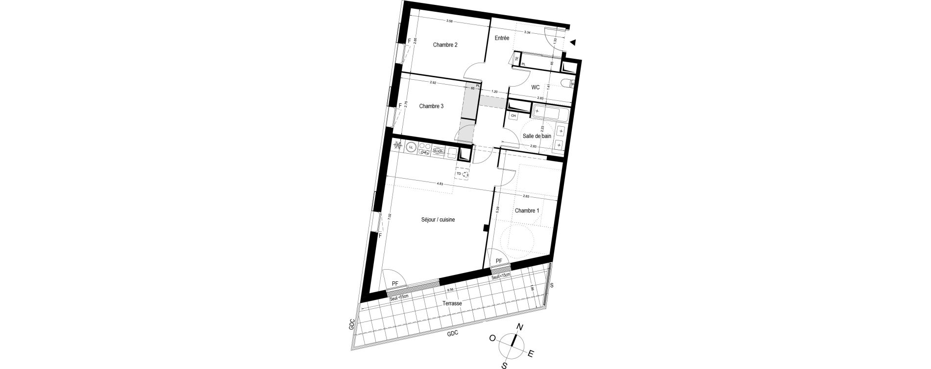 Appartement T4 de 83,53 m2 &agrave; Toulouse Trois cocus