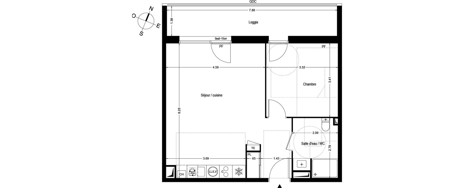 Appartement T2 de 48,21 m2 &agrave; Toulouse Trois cocus