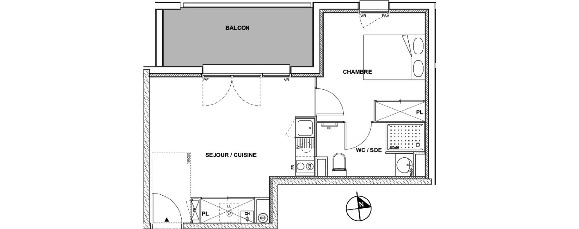 Appartement T2 de 36,60 m2 &agrave; Toulouse Croix daurade