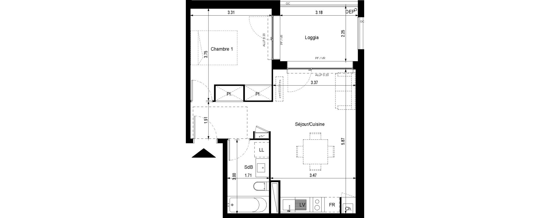 Appartement T2 de 41,88 m2 &agrave; Toulouse Ginestous