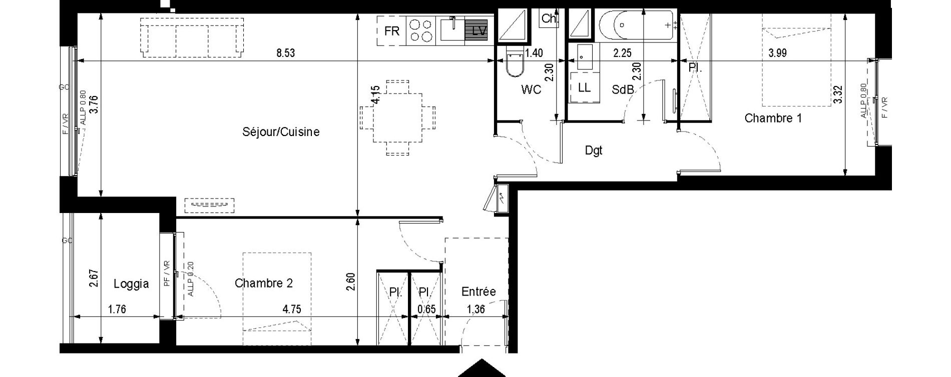 Appartement T3 de 77,32 m2 &agrave; Toulouse Ginestous
