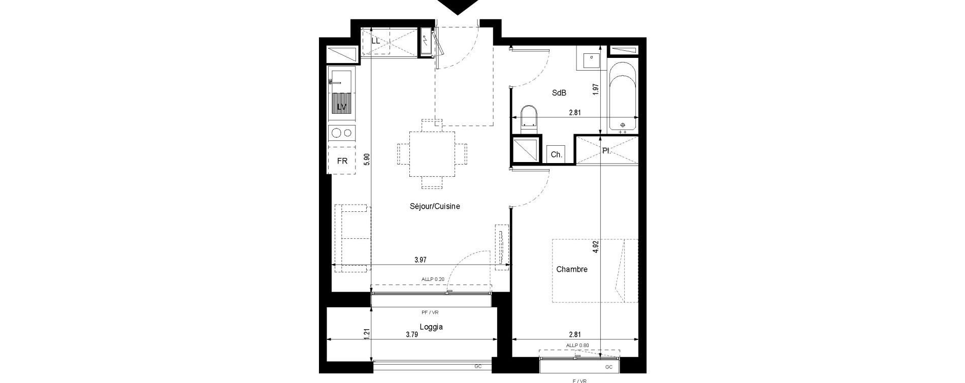 Appartement T2 de 41,43 m2 &agrave; Toulouse Ginestous