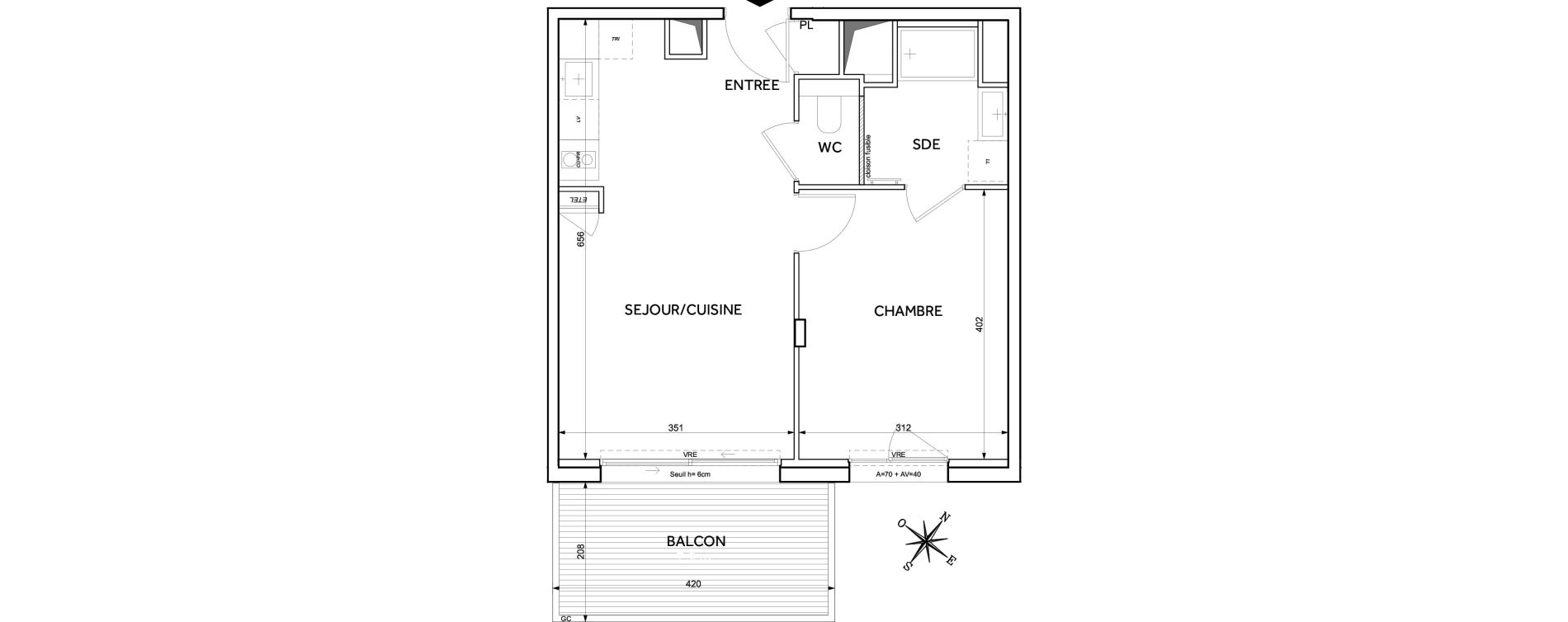 Appartement T2 de 41,01 m2 &agrave; Toulouse Guillaumet