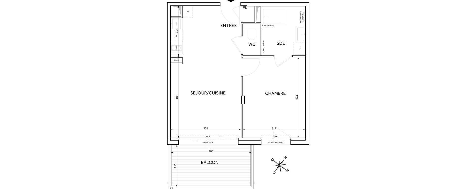 Appartement T2 de 41,88 m2 &agrave; Toulouse Guillaumet