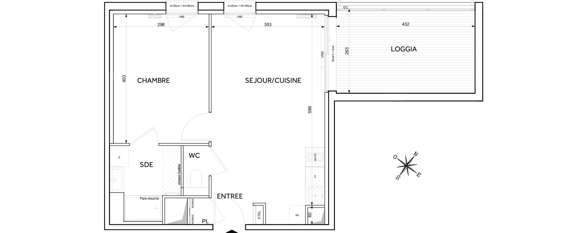 Appartement T2 de 40,77 m2 &agrave; Toulouse Guillaumet