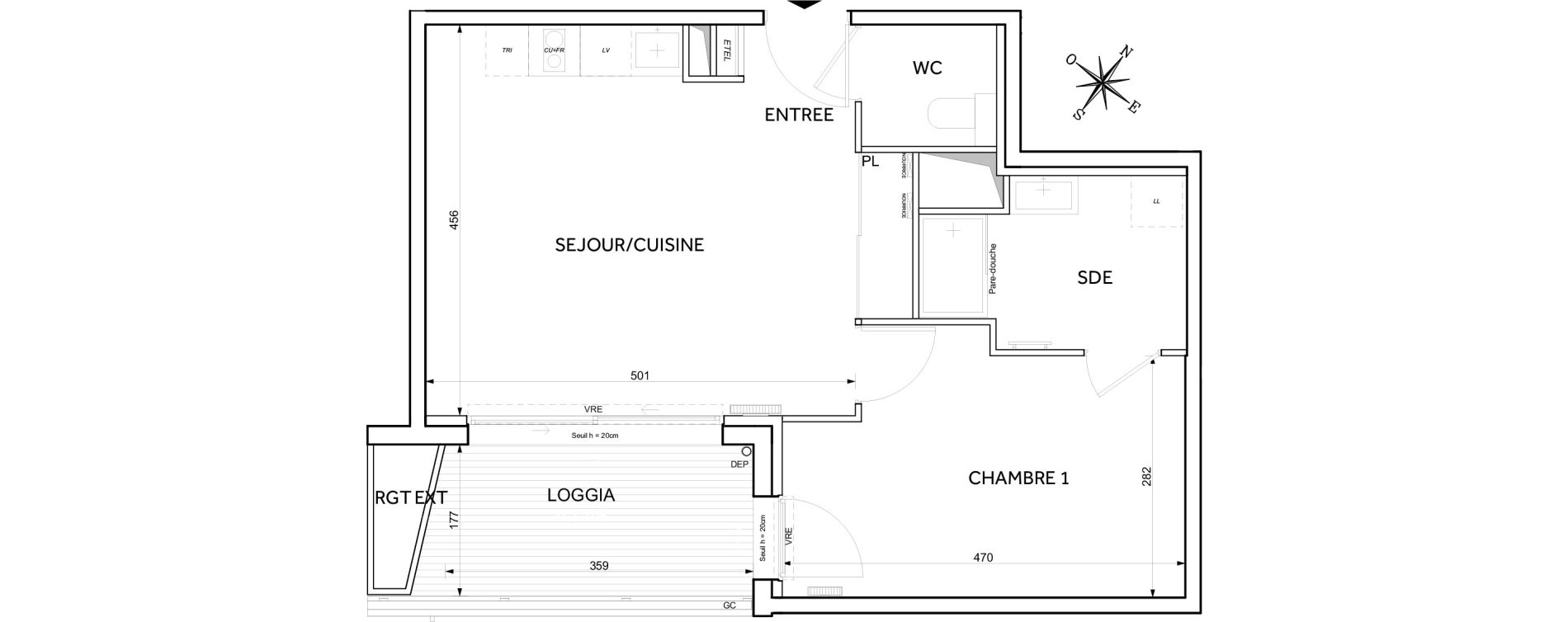 Appartement T2 de 44,55 m2 &agrave; Toulouse Guillaumet