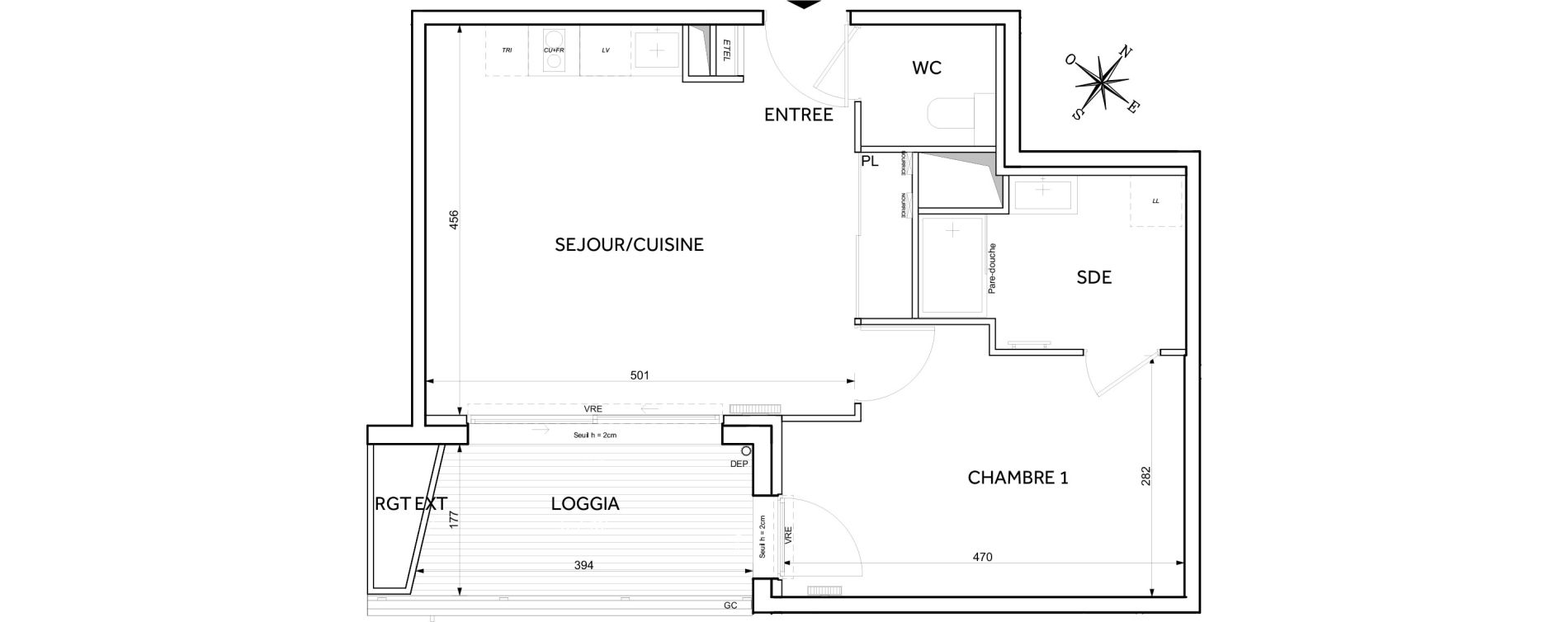 Appartement T2 de 44,55 m2 &agrave; Toulouse Guillaumet