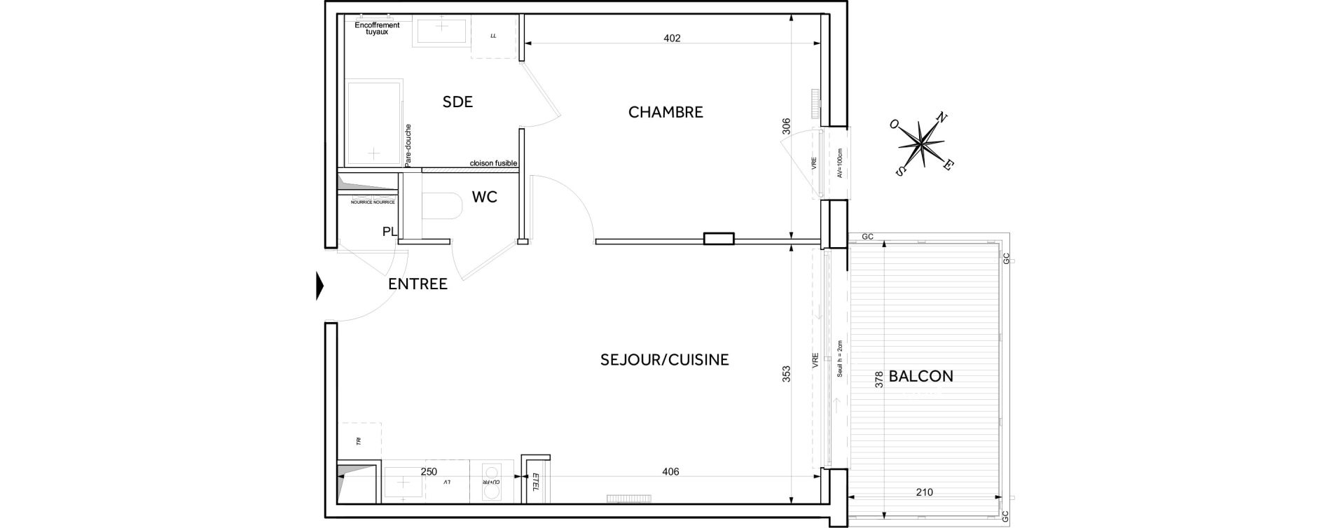 Appartement T2 de 41,67 m2 &agrave; Toulouse Guillaumet