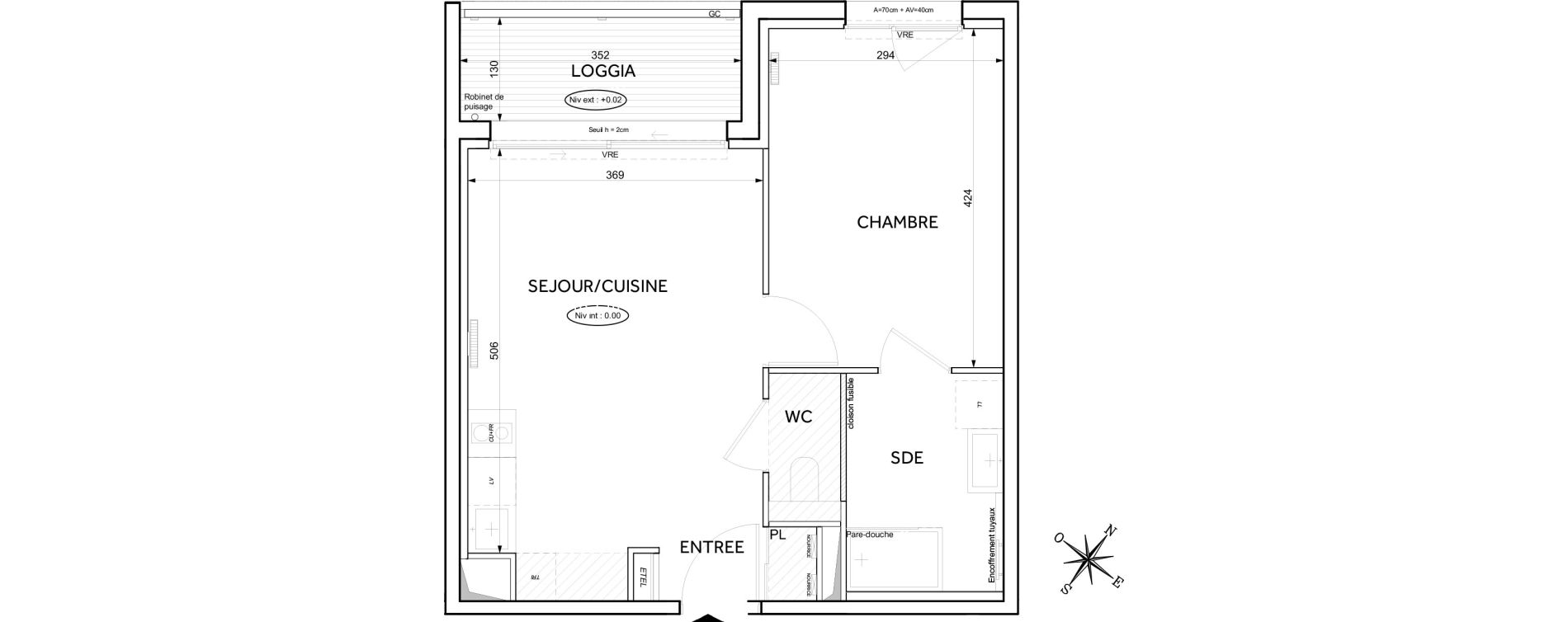 Appartement T2 de 40,39 m2 &agrave; Toulouse Guillaumet