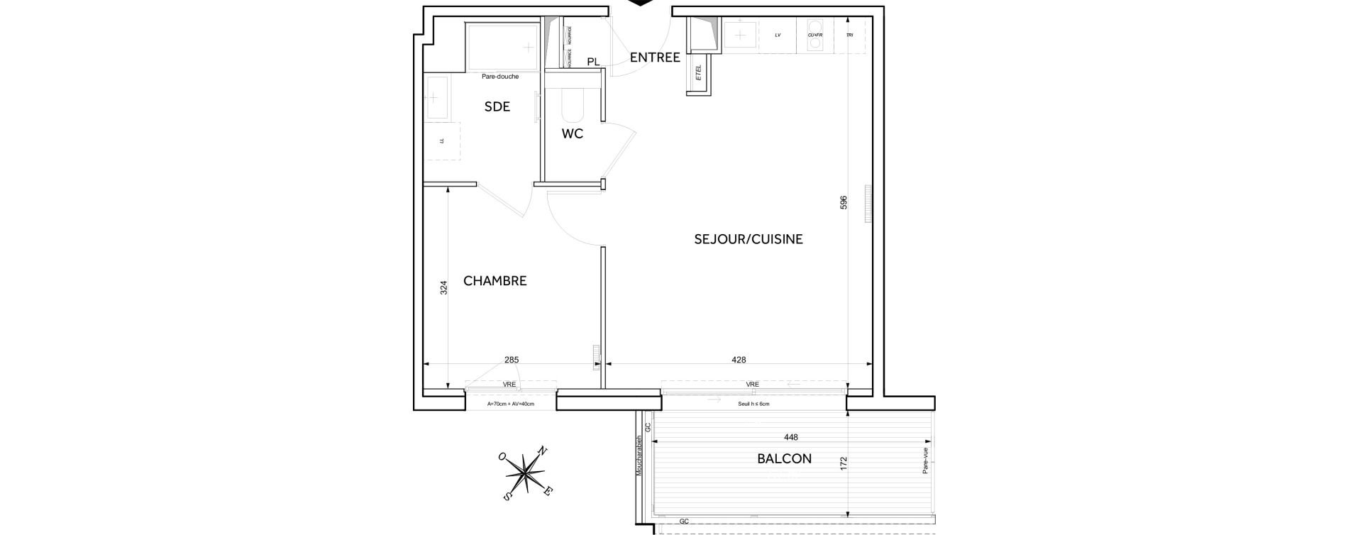 Appartement T2 de 40,52 m2 &agrave; Toulouse Guillaumet