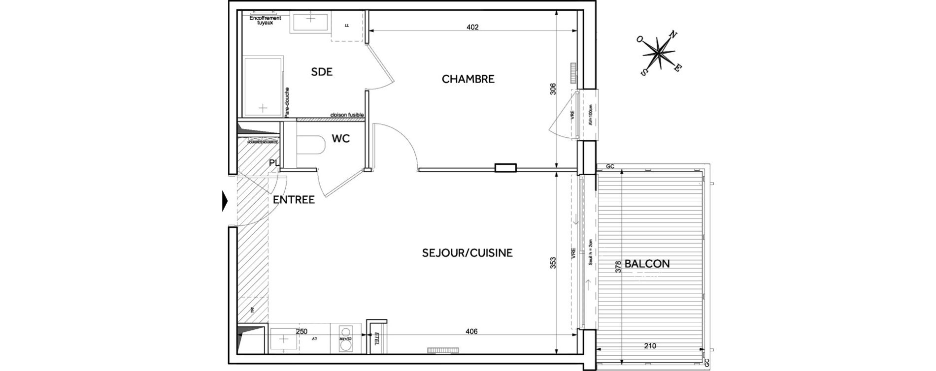 Appartement T2 de 41,67 m2 &agrave; Toulouse Guillaumet